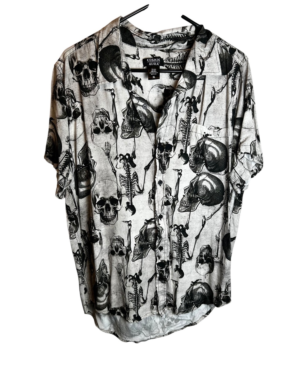 Hot Topic Cosmic Aura Skull Skeleton Rayon Button Up SHirt Goth Punk Alt XL